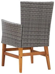 7 pcs conj. jantar p/ exterior vime PE madeira acácia cinzento