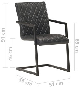 Cadeiras de jantar cantilever 2 pcs couro genuíno preto