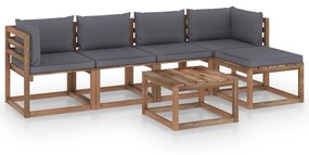 6 pcs conjunto lounge para jardim com almofadões antracite