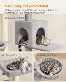 Arranhador para gatos de 55 x 55 x 174 cm com plataforma grande e cavidade dupla, cinzento