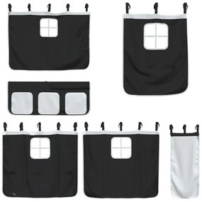 Cama alta criança c/ cortina 90x190cm pinho maciço branco/preto