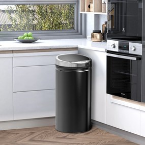Caixote do lixo automático de 42 L, caixote do lixo de cozinha em aço galvanizado com sensor de movimento e cesto interno removível, preto