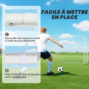 Baliza de futebol - baliza de treino - dim. 301 x 120 x 200 cm - estrutura metálica com revestimento epóxi e rede em PE - estacas incluídas - branca