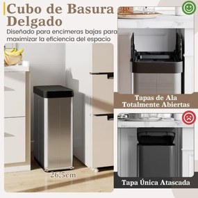 Caixote do lixo 41 x 26,5 x 66 cm de 60 L com tampas basculantes automático com sensor de movimento por infravermelhos prateado