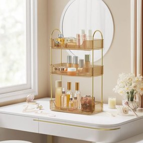 Organizador de maquilhagem retangular 30,5 x 16,8 x 48 cm – ideia para presente em dourado champanhe