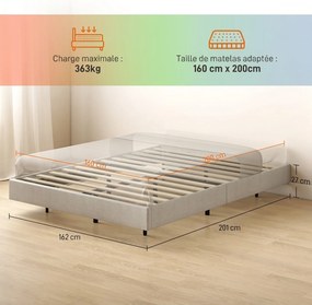 Estrutura Cama de Casal Flutuante, 201 x 162 x 27 cm (COLCHÃO NÃO INCLUIDO), Iluminação LED RGB Inteligente, Bege