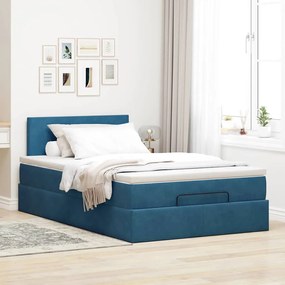 Estrutura de cama otomana colchão 120x200 cm veludo azul escuro
