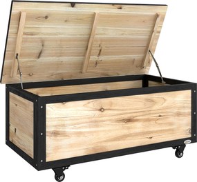 Outsunny Baú de Arrumação Exterior 121 L 100x50x43 cm em Madeira com 4 Rodas para Jardim Pátio Varanda Natural e Preto | Aosom Portugal