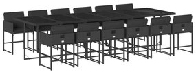 vidaXL 13 pcs conjunto de jantar p/jardim com almofadões vime PE preto