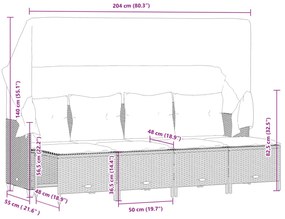 5 pcs conj. sofás jardim c/ almofadões vime PE cinzento-claro