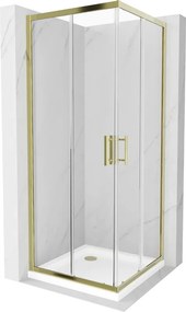 Mexen Rio cabine de duche quadrada 90 x 90 cm, transparente, dourada + base de duche Flat, branco - 860-090-090-50-00-4010G
