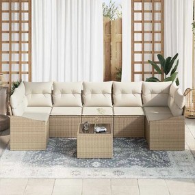 Conjunto de Sofás de Jardim com 8 Peças e Almofadas Bege em Rattan Sin