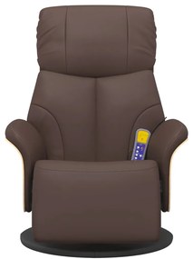Poltrona massagens recl. c/ apoio pés couro artificial castanho