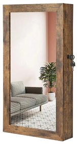 Armário de joias de parede com espelho | SONGMICS | 37 x 10 x 67 cm | castanho rústico | JJC051K01.