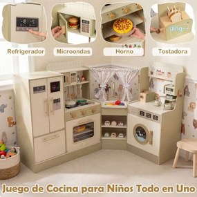 Cozinha de brincar de Canto infantil 146,5 x 54 x 85,5 cm com torneira e máquina de lavar louça 21 acessórios Eletrodomésticos para crianças 3+ anos V
