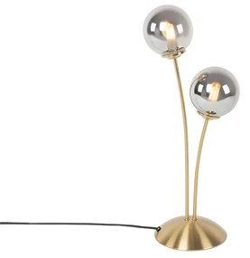 Candeeiro de mesa moderno dourado 2 luzes com vidro fumê - Athens Rústico