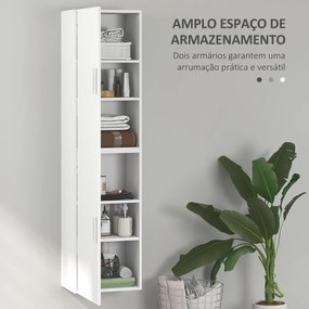 Coluna Casa de Banho de Parede Armário Alto Casa de Banho com Prateleiras Ajustáveis e 2 Portas  40x30x160 cm Branco