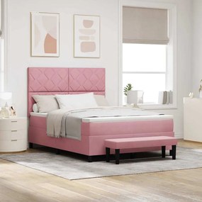 Cama Box Spring com Colchão e Banco Rosa 140x200 cm Veludo