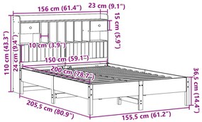 Cama com estante sem colchão 150x200 cm pinho maciço