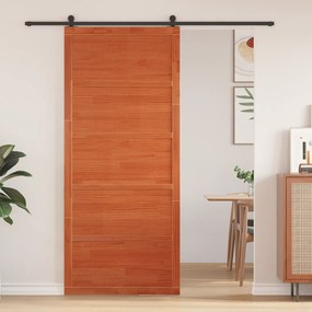 vidaXL Porta de Celeiro Castanha 100x208 cm Madeira Sólida Pinheiro
