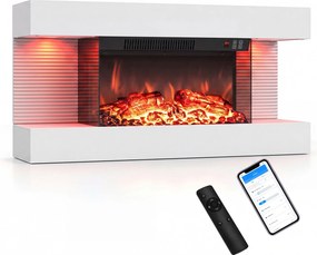 Lareira Elétrica de Parede com Vista por Três Lados, 82 x 20,6 x 41,8 cm, Controlo por Wi-Fi, Branco
