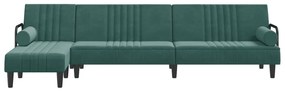 Sofá-cama em forma de L 260x140x70 cm veludo verde-escuro