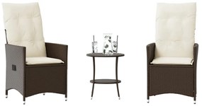 3 pcs conjunto bistrô com almofadões vime PE castanho