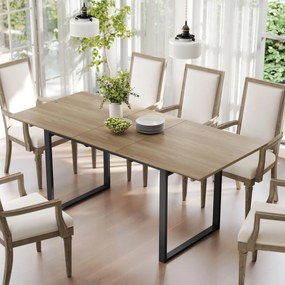 Mesa de jantar retangular extensível com extensão de 140 a 180 cm para 6 a 8 pessoas (CADEIRAS NÃO INCLUIDAS), com efeito de madeira natural, preto