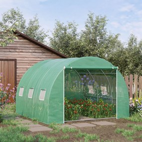 Estufa de jardim de 9 m², estufa tipo túnel de 3 x 3 x 2 m com porta enrolável e 6 janelas em malha de aço PE verde