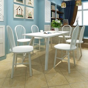 vidaXL Cadeiras de jantar 6 pcs seringueira maciça branco