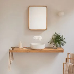 Conjunto De Móvel De Casa De Banho 130x45 Cm Suspenso Em Madeira De Teca Neill Madeira De Teca & Cerâmica Redonda Branca Ø40 Cm Lenka & Branco Para Pi