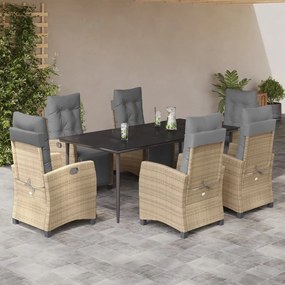 7 pcs conj. jantar jardim c/ almofadões vime PE bege misturado