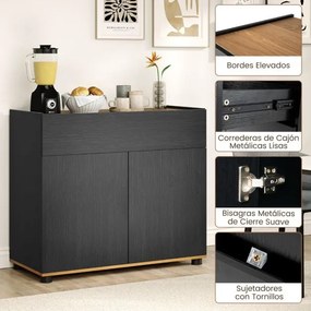 Aparador, armário de Cozinha 80 × 35 × 70 cm com arrumação em madeira com 1 gaveta e 2 portas Credenza estilo moderno rústico Preto