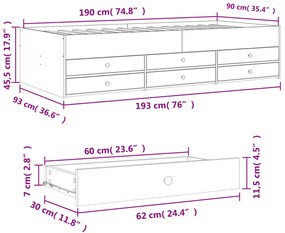 Sofá-cama com gavetas sem colchão 90x190 cm branco
