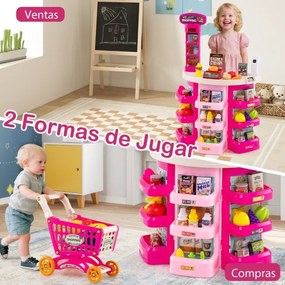 Conjunto de supermercado para crianças com carrinho de compras, balança e scanner com luz e som, 76 peças de alimentos e acessórios, jogo de encenação