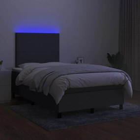 Cama box spring c/ colchão e LED 120x190 cm tecido cinza-escuro