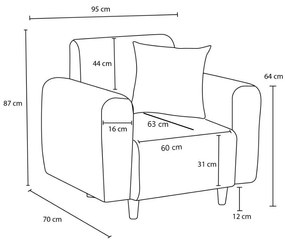 Sofá de 1 Lugar Noya – Cor Creme – 95x87x70 cm
