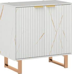 HOMCOM Aparador 2 Portas Caneladas Prateleira Regulável e Pés Metálicos Branco | Aosom Portugal