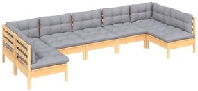 7 pcs conjunto lounge de jardim + almofadões cinza pinho maciço