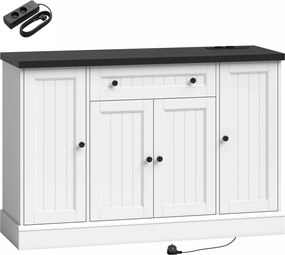 HOMCOM Buffet de Sala com Estação de Carregamento, Móvel de Armazenamento com 4 Portas, Gaveta, Prateleiras Ajustáveis, Branco e Preto | Aosom Portugal