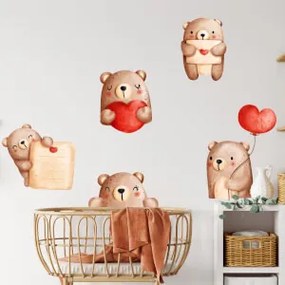 Autocolantes de parede - Ursos de peluche com corações vermelhos (por cima do berço)