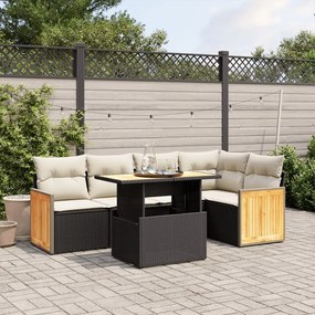 6 pcs conjunto sofás de jardim c/ almofadões vime PE preto