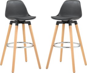Conjunto de 2 bancos de bar, cadeiras de bar com encosto e apoio para os pés, assento almofadado, 43 x 43 x 91 cm, preto