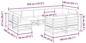 9 pcs conjunto sofás de jardim com almofadões pinho maciço