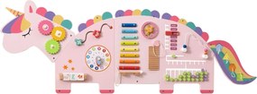 Painel de atividades Unicórnio 11 em 1 de madeira Montessori sensorial para educação infantil e sala de jogos rosa