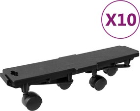 vidaXL Carrinhos de transporte 4 rodas 10pcs 170kg polipropileno preto