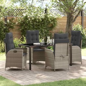 vidaXL Conjunto de Jantar de Jardim com Almofadas 5 Peças Cinza Claro Rattan PE