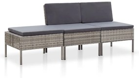 vidaXL Conjunto lounge de jardim c/ almofadões 3 pcs vime PE cinzento