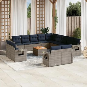 vidaXL 14 pcs conjunto sofás p/ jardim c/ almofadões vime PE cinzento
