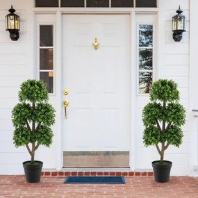Árvore artificial de 115 cm com vaso com cimento Árvore falsa de 5 copos Decoração de escritório interior e exterior Jardim Pátio Verde
